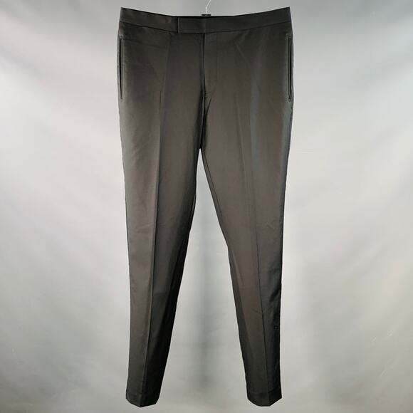 SUITSUPPLY Size 38 Black Wool Flat Front Tapered Tuxedo Dress Pants - Picture 1 of 7